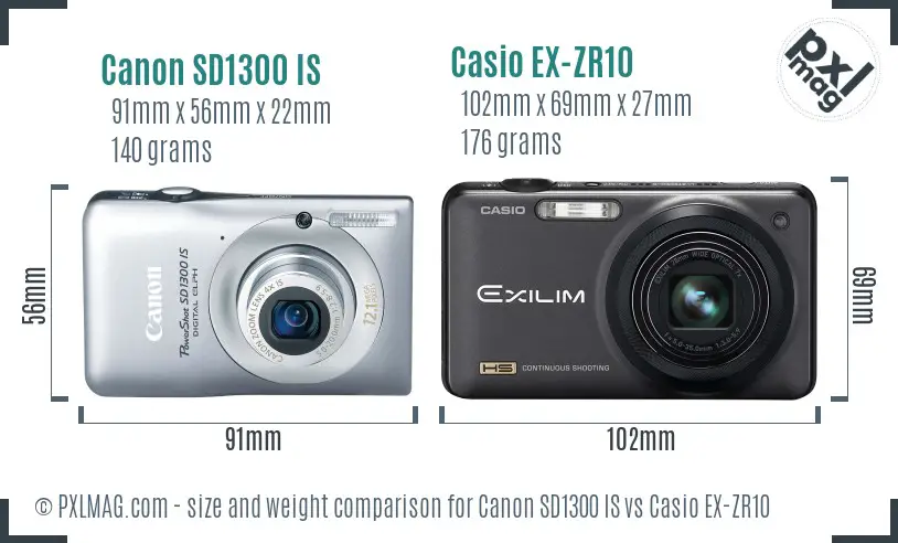 Canon SD1300 IS vs Casio EX-ZR10 size comparison