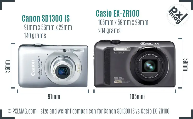 Canon SD1300 IS vs Casio EX-ZR100 size comparison