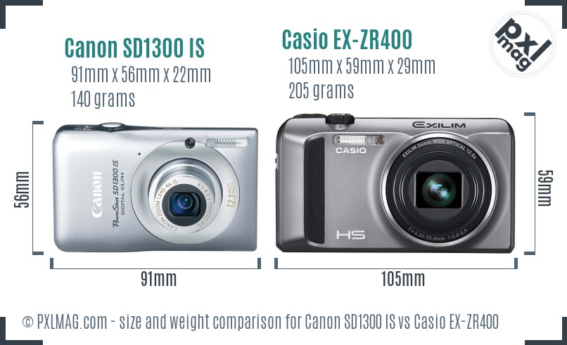 Canon SD1300 IS vs Casio EX-ZR400 size comparison