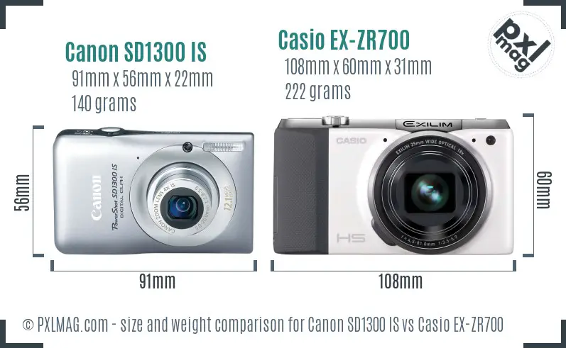 Canon SD1300 IS vs Casio EX-ZR700 size comparison Canon SD1300 IS vs Casio EX-ZR700 size comparison