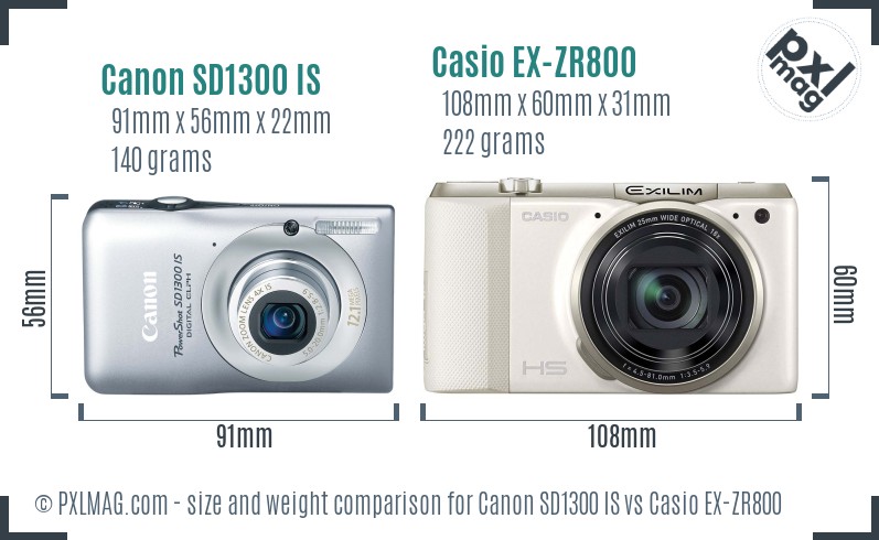 Canon SD1300 IS vs Casio EX-ZR800 size comparison Canon SD1300 IS vs Casio EX-ZR800 size comparison