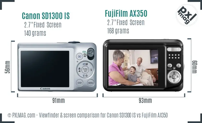 Canon SD1300 IS vs FujiFilm AX350 Screen and Viewfinder comparison