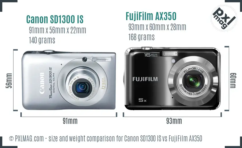 Canon SD1300 IS vs FujiFilm AX350 size comparison