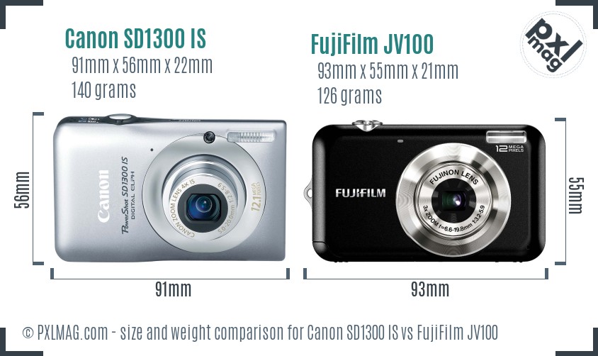 Canon SD1300 IS vs FujiFilm JV100 size comparison