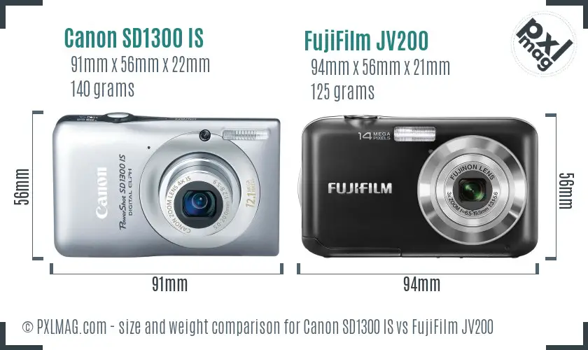 Canon SD1300 IS vs FujiFilm JV200 size comparison