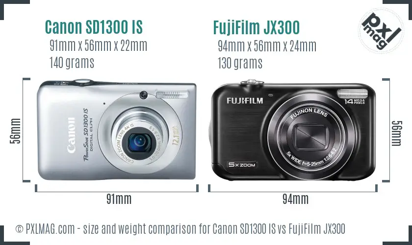 Canon SD1300 IS vs FujiFilm JX300 size comparison