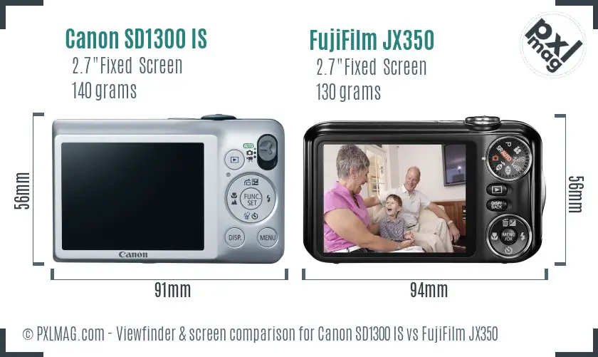 Canon SD1300 IS vs FujiFilm JX350 Screen and Viewfinder comparison