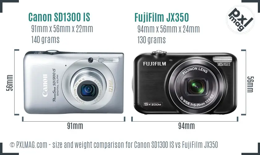 Canon SD1300 IS vs FujiFilm JX350 size comparison