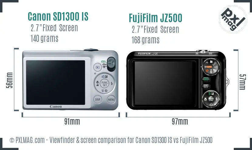 Canon SD1300 IS vs FujiFilm JZ500 Screen and Viewfinder comparison