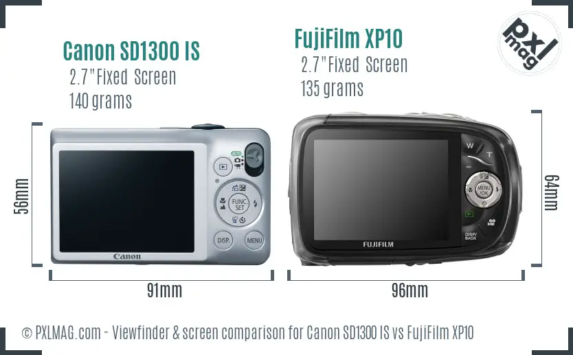 Canon SD1300 IS vs FujiFilm XP10 Screen and Viewfinder comparison Canon SD1300 IS vs FujiFilm XP10 Screen and Viewfinder comparison