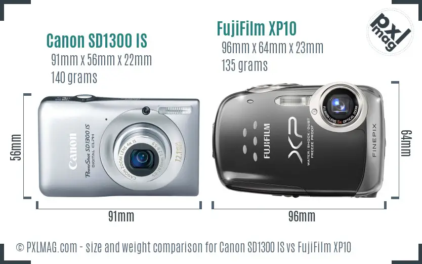 Canon SD1300 IS vs FujiFilm XP10 size comparison Canon SD1300 IS vs FujiFilm XP10 size comparison