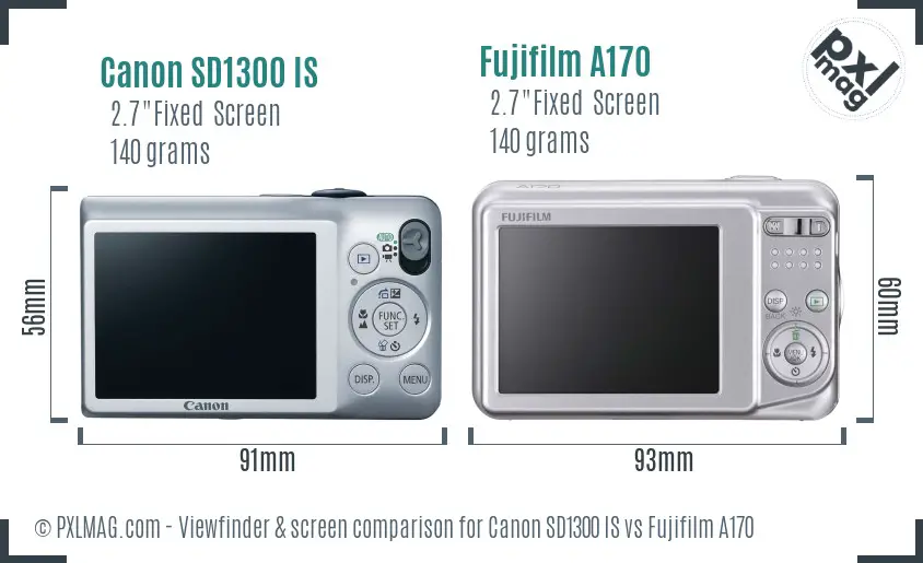 Canon SD1300 IS vs Fujifilm A170 Screen and Viewfinder comparison