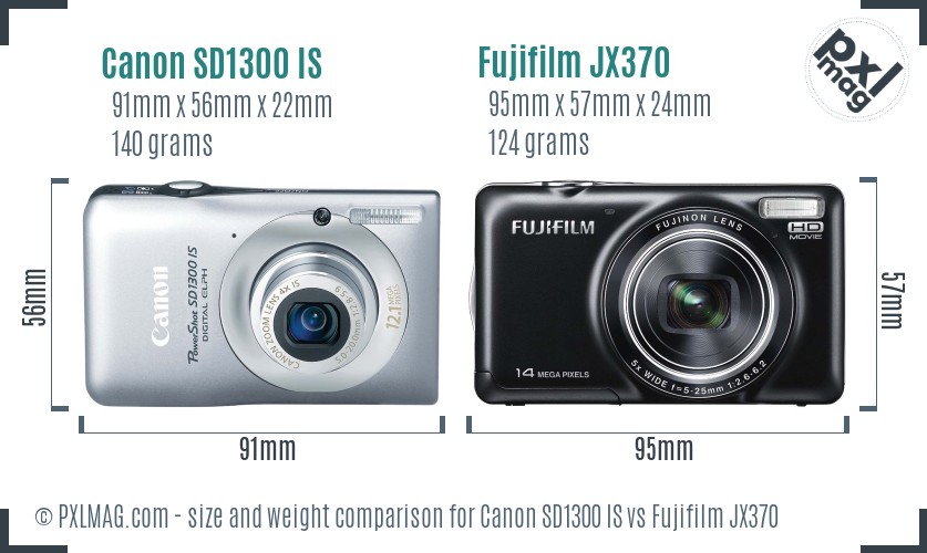 Canon SD1300 IS vs Fujifilm JX370 size comparison