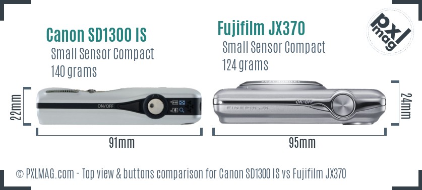 Canon SD1300 IS vs Fujifilm JX370 top view buttons comparison