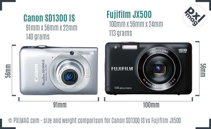 Canon SD1300 IS vs Fujifilm JX500 size comparison