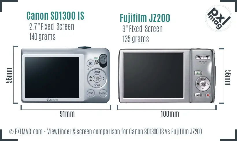 Canon SD1300 IS vs Fujifilm JZ200 Screen and Viewfinder comparison