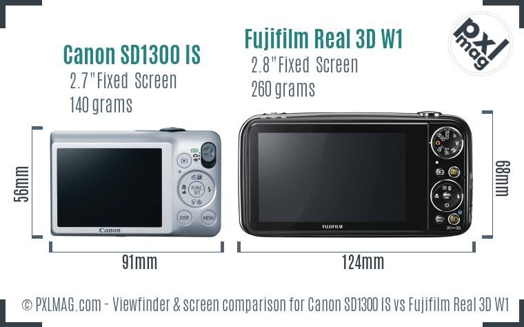 Canon SD1300 IS vs Fujifilm Real 3D W1 Screen and Viewfinder comparison