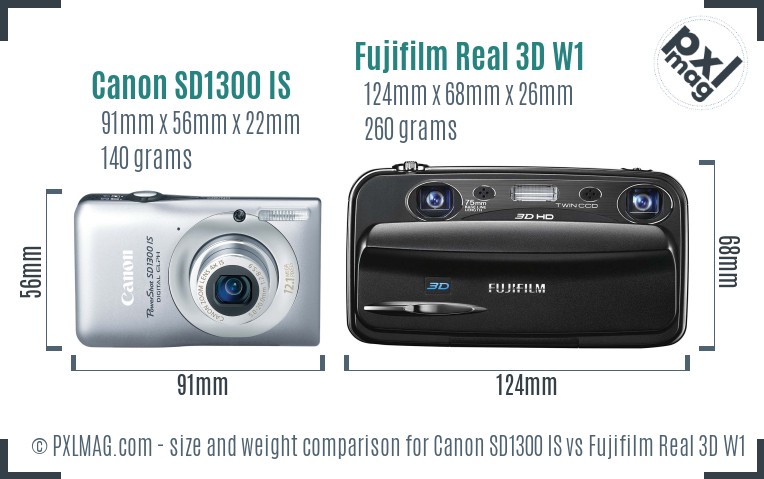 Canon SD1300 IS vs Fujifilm Real 3D W1 size comparison