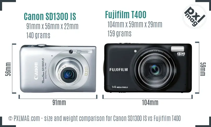 Canon SD1300 IS vs Fujifilm T400 size comparison Canon SD1300 IS vs Fujifilm T400 size comparison