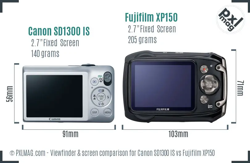 Canon SD1300 IS vs Fujifilm XP150 Screen and Viewfinder comparison