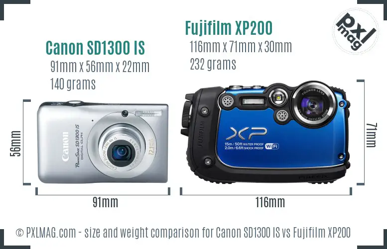 Canon SD1300 IS vs Fujifilm XP200 size comparison