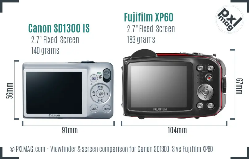 Canon SD1300 IS vs Fujifilm XP60 Screen and Viewfinder comparison