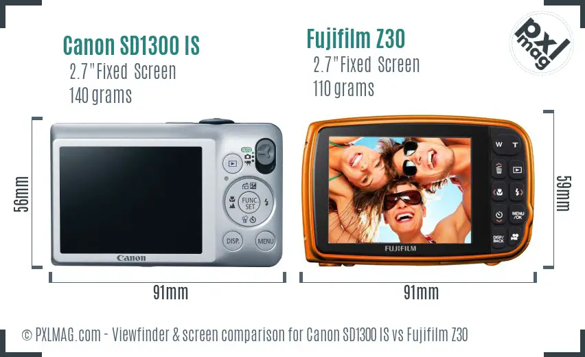 Canon SD1300 IS vs Fujifilm Z30 Screen and Viewfinder comparison