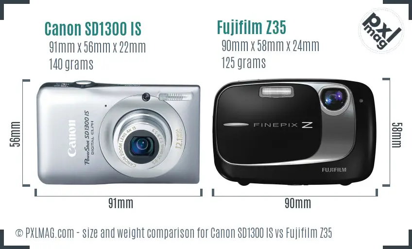 Canon SD1300 IS vs Fujifilm Z35 size comparison