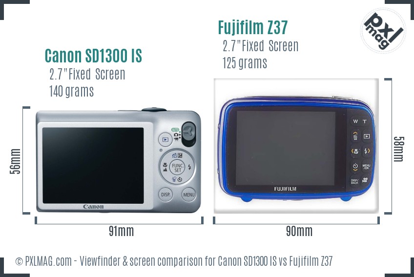 Canon SD1300 IS vs Fujifilm Z37 Screen and Viewfinder comparison