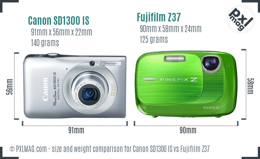 Canon SD1300 IS vs Fujifilm Z37 size comparison