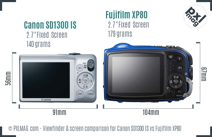 Canon SD1300 IS vs Fujifilm XP80 Screen and Viewfinder comparison