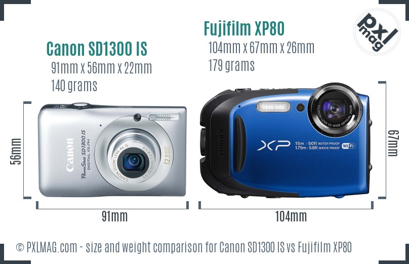 Canon SD1300 IS vs Fujifilm XP80 size comparison Canon SD1300 IS vs Fujifilm XP80 size comparison