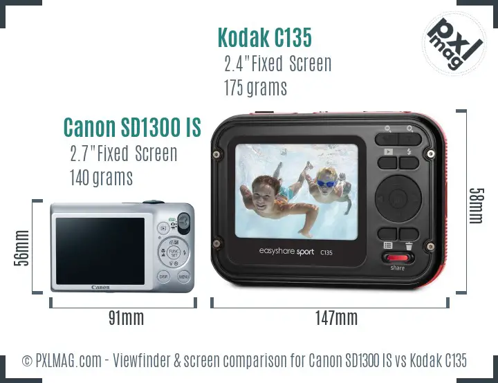 Canon SD1300 IS vs Kodak C135 Screen and Viewfinder comparison