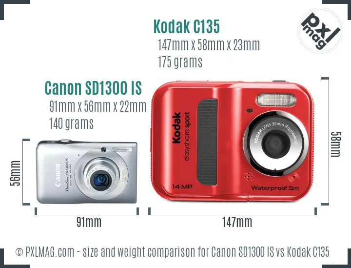 Canon SD1300 IS vs Kodak C135 size comparison