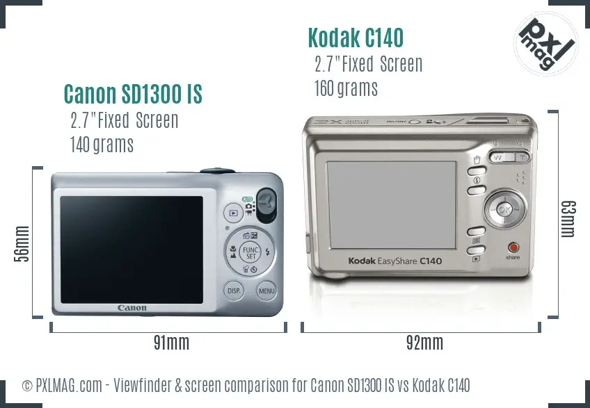 Canon SD1300 IS vs Kodak C140 Screen and Viewfinder comparison