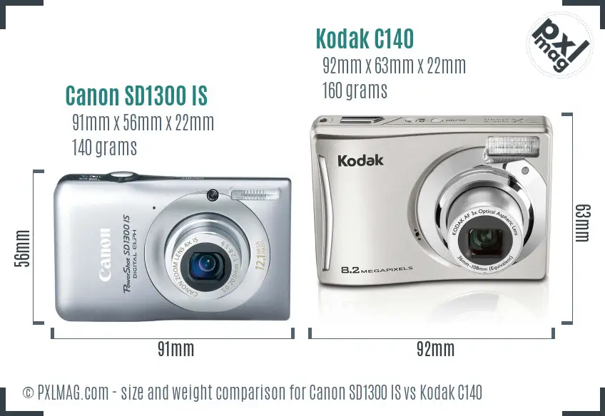 Canon SD1300 IS vs Kodak C140 size comparison Canon SD1300 IS vs Kodak C140 size comparison