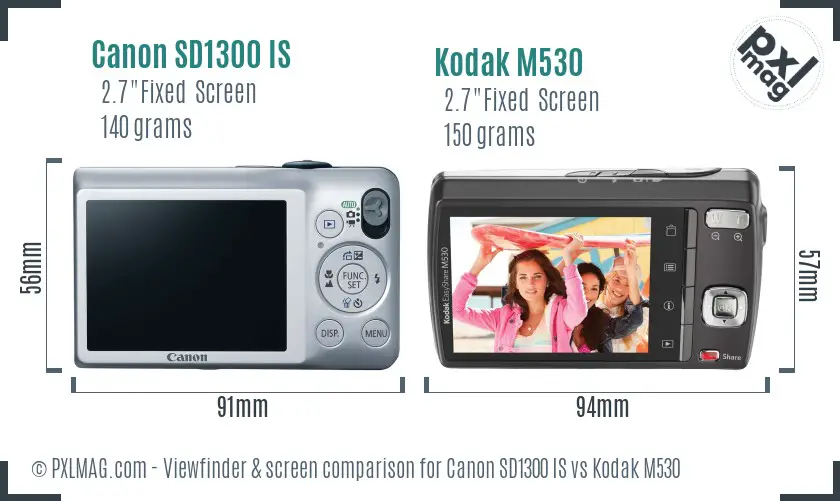 Canon SD1300 IS vs Kodak M530 Screen and Viewfinder comparison