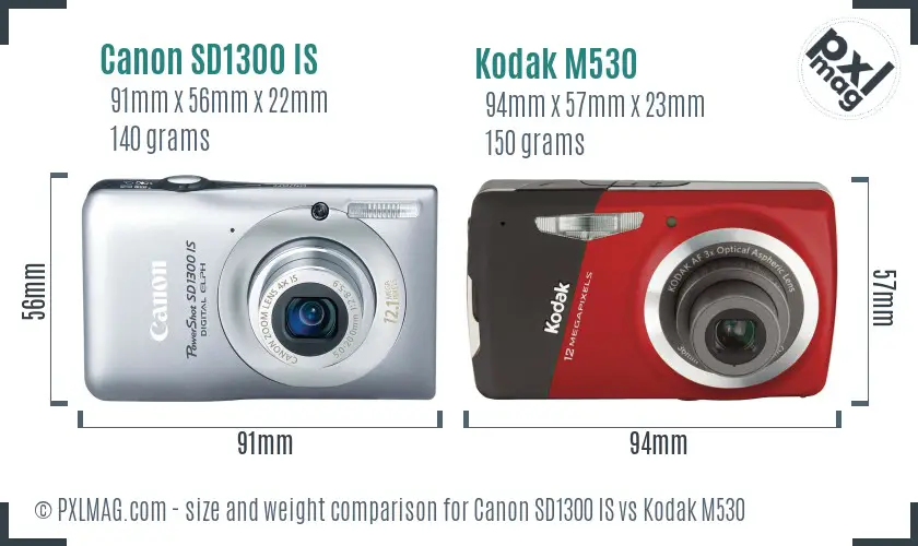 Canon SD1300 IS vs Kodak M530 size comparison