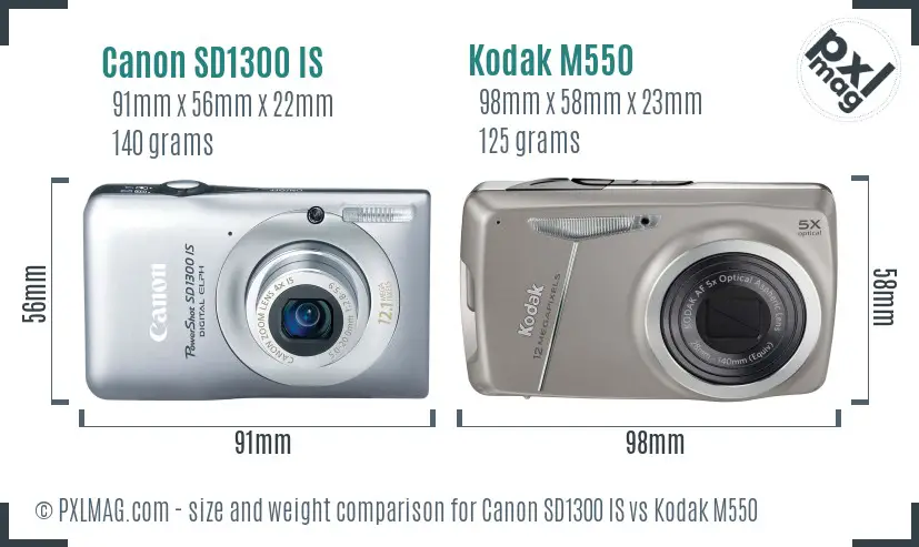 Canon SD1300 IS vs Kodak M550 size comparison