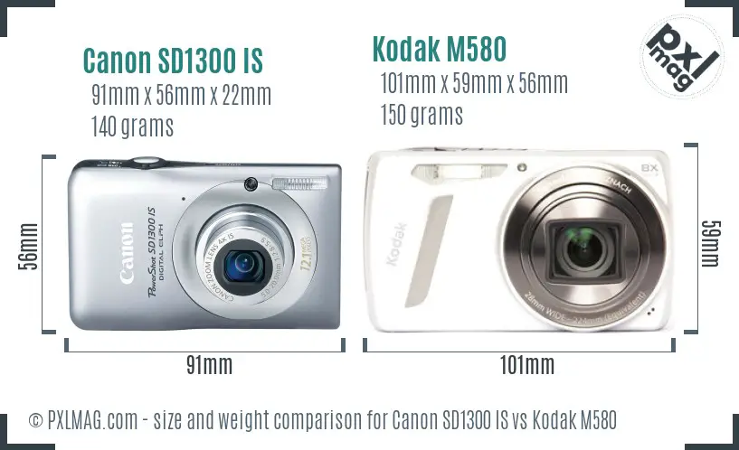 Canon SD1300 IS vs Kodak M580 size comparison