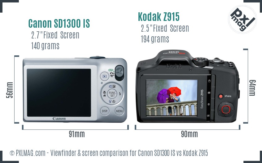Canon SD1300 IS vs Kodak Z915 Screen and Viewfinder comparison