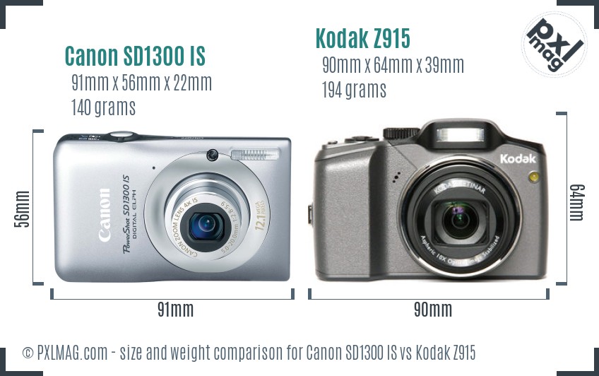Canon SD1300 IS vs Kodak Z915 size comparison Canon SD1300 IS vs Kodak Z915 size comparison