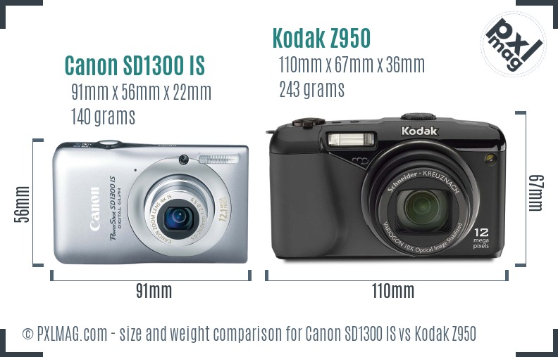 Canon SD1300 IS vs Kodak Z950 size comparison Canon SD1300 IS vs Kodak Z950 size comparison