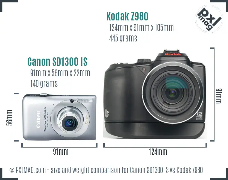 Canon SD1300 IS vs Kodak Z980 size comparison