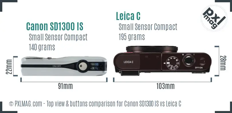 Canon SD1300 IS vs Leica C top view buttons comparison