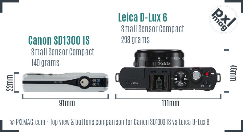 Canon SD1300 IS vs Leica D-Lux 6 top view buttons comparison