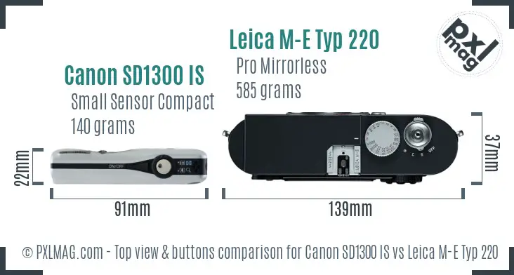 Canon SD1300 IS vs Leica M-E Typ 220 top view buttons comparison