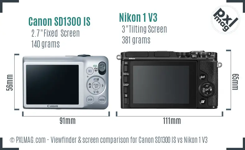 Canon SD1300 IS vs Nikon 1 V3 Screen and Viewfinder comparison