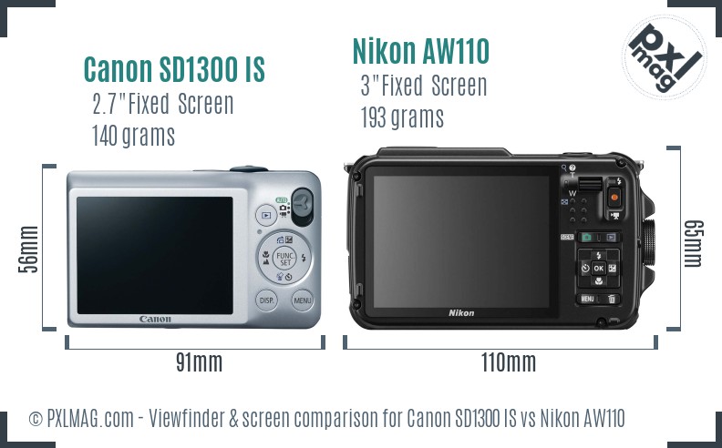 Canon SD1300 IS vs Nikon AW110 Screen and Viewfinder comparison