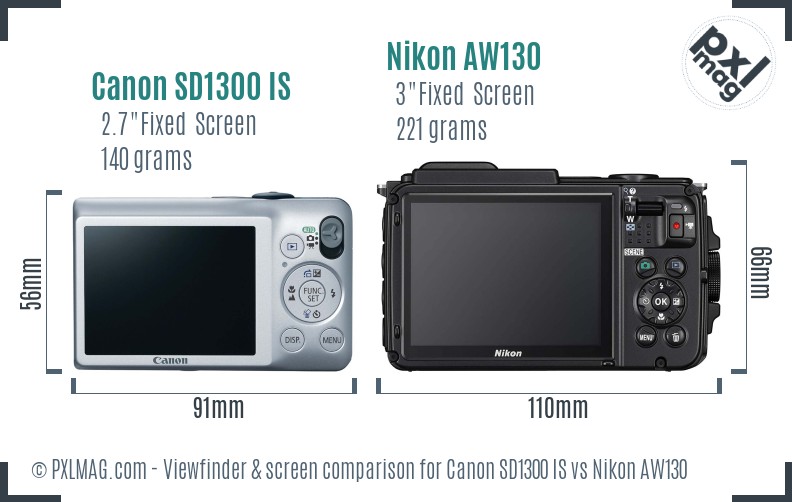 Canon SD1300 IS vs Nikon AW130 Screen and Viewfinder comparison